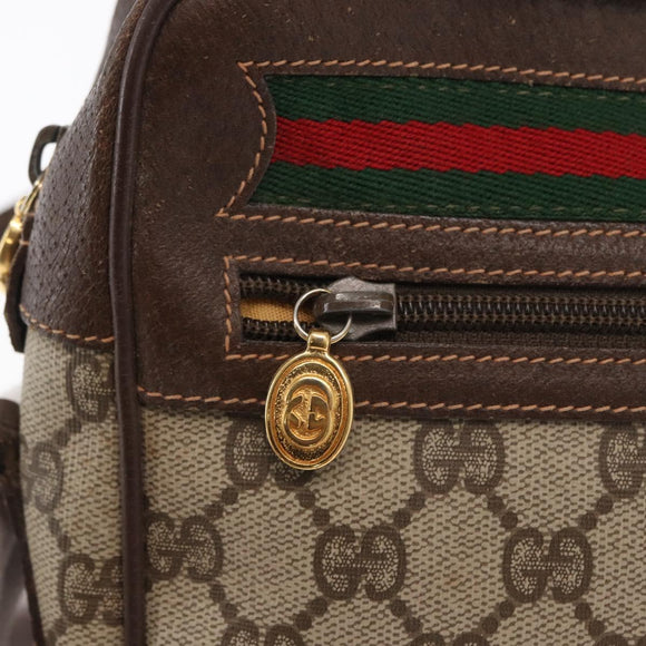 GUCCI GG Supreme Web Sherry Line Bag PVC Beige Gold 56 02 088 Auth ka1923
