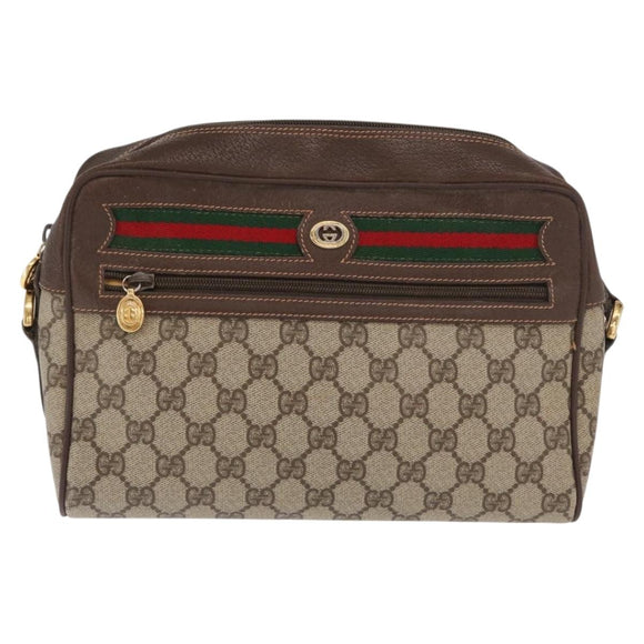 GUCCI GG Supreme Web Sherry Line Bag PVC Beige Gold 56 02 088 Auth ka1923