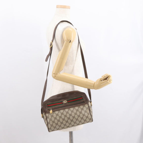 GUCCI GG Supreme Web Sherry Line Bag PVC Beige Gold 56 02 088 Auth ka1923