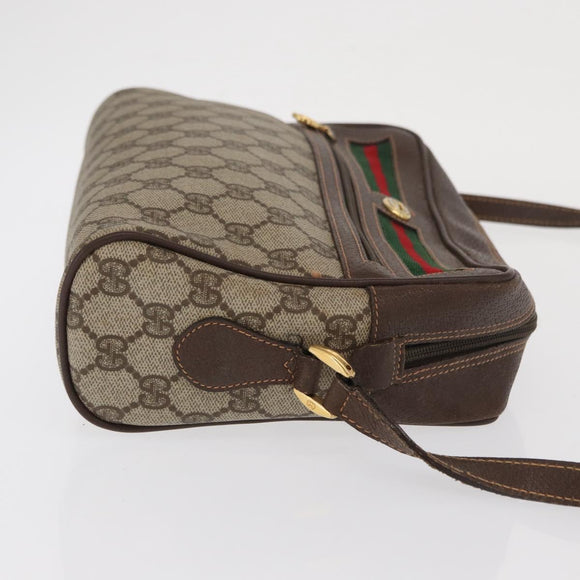 GUCCI GG Supreme Web Sherry Line Bag PVC Beige Gold 56 02 088 Auth ka1923