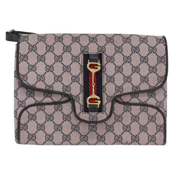 GUCCI GG Supreme Sherry Line Shoulder Bag PVC Navy Red Auth ka1924