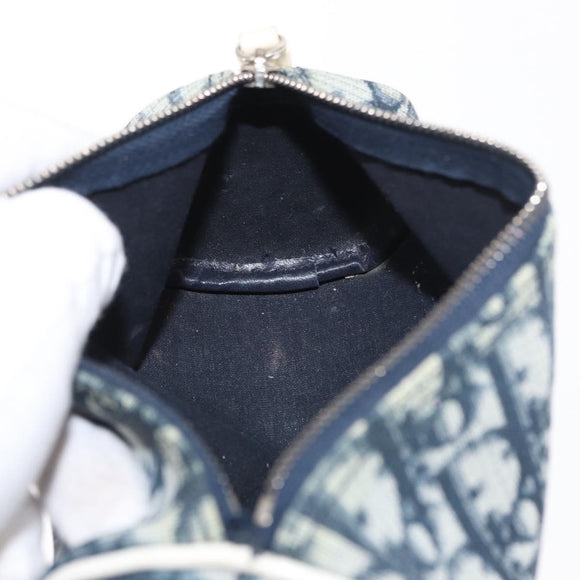 Christian Dior Trotter Canvas Pouch Navy Silver Auth ka1927