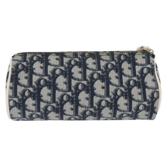 Christian Dior Trotter Canvas Pouch Navy Silver Auth ka1927