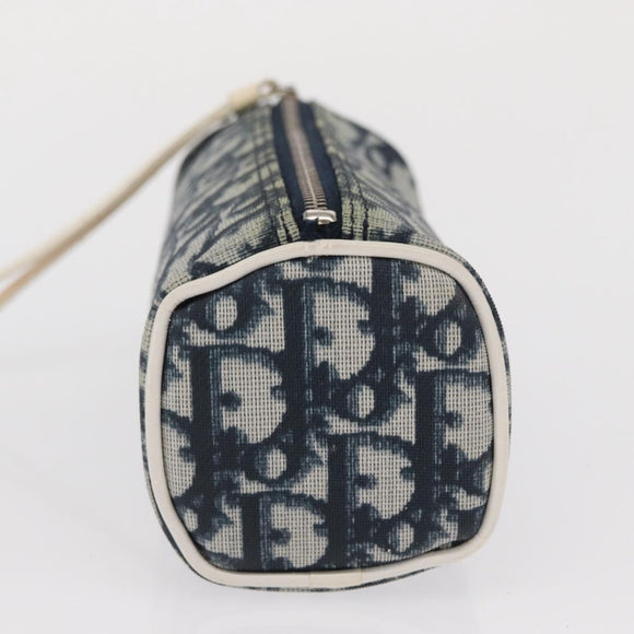 Christian Dior Trotter Canvas Pouch Navy Silver Auth ka1927