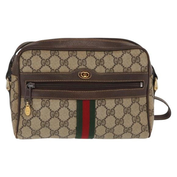 GUCCI GG Supreme Web Sherry Line Shoulder Bag PVC Beige Gold 010 378 Auth ka1936