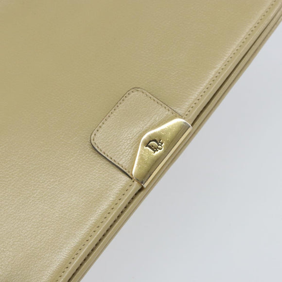 Christian Dior Chain Shoulder Bag Leather Beige Gold Auth ka1945