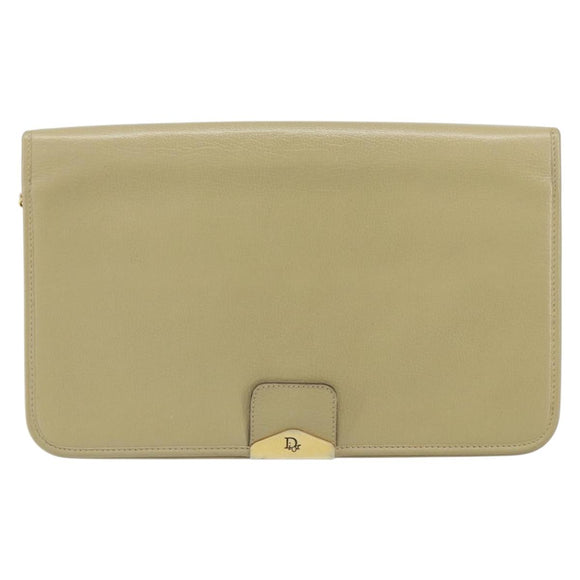 Christian Dior Chain Shoulder Bag Leather Beige Gold Auth ka1945