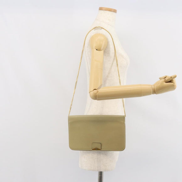Christian Dior Chain Shoulder Bag Leather Beige Gold Auth ka1945