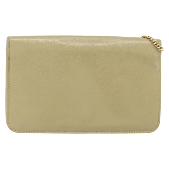 Christian Dior Chain Shoulder Bag Leather Beige Gold Auth ka1945