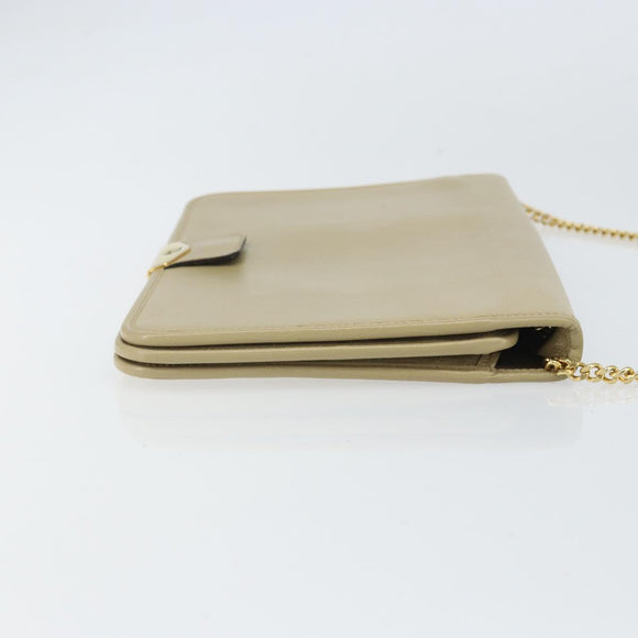Christian Dior Chain Shoulder Bag Leather Beige Gold Auth ka1945