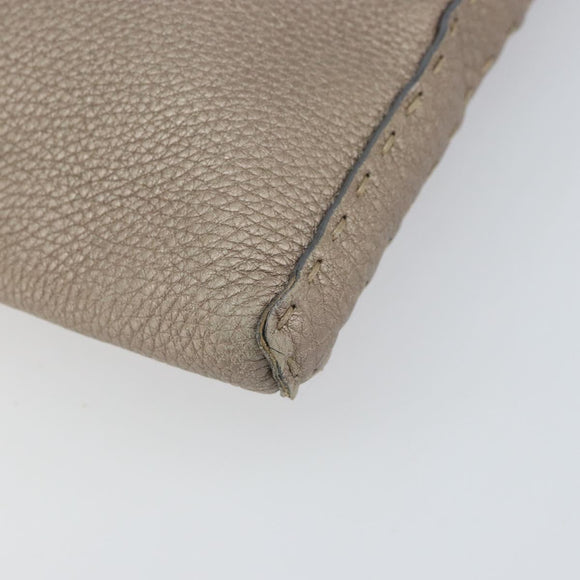 FENDI Celeria Shoulder Bag Leather Beige Silver Auth ka1948