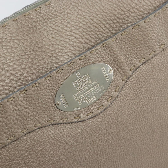 FENDI Celeria Shoulder Bag Leather Beige Silver Auth ka1948