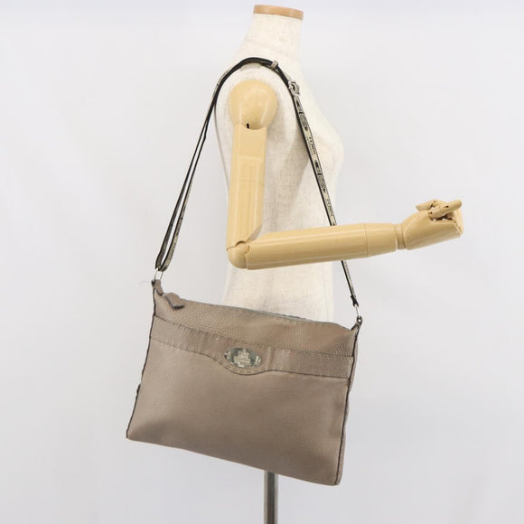 FENDI Celeria Shoulder Bag Leather Beige Silver Auth ka1948