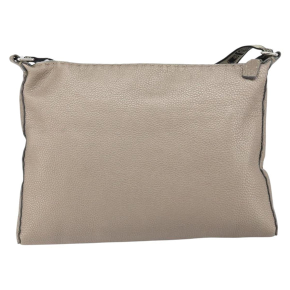 FENDI Celeria Shoulder Bag Leather Beige Silver Auth ka1948