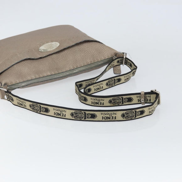 FENDI Celeria Shoulder Bag Leather Beige Silver Auth ka1948