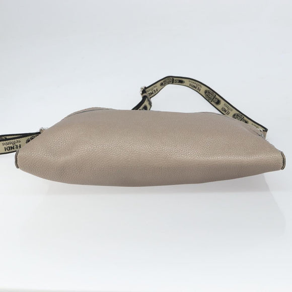 FENDI Celeria Shoulder Bag Leather Beige Silver Auth ka1948