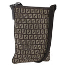 FENDI Zucchino Canvas Shoulder Bag Brown Silver Auth ka1960-1