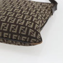 FENDI Zucchino Canvas Shoulder Bag Brown Silver Auth ka1960-10