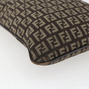 FENDI Zucchino Canvas Shoulder Bag Brown Silver Auth ka1960-11
