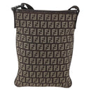 FENDI Zucchino Canvas Shoulder Bag Brown Silver Auth ka1960-2