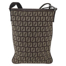 FENDI Zucchino Canvas Shoulder Bag Brown Silver Auth ka1960-3