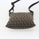 FENDI Zucchino Canvas Shoulder Bag Brown Silver Auth ka1960-9