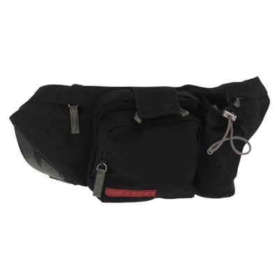 PRADA Sports Body Bag Nylon Black Silver Auth ka1966