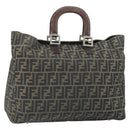 FENDI Zucca Canvas Hand Bag Brown Black Silver Auth ka1974-1
