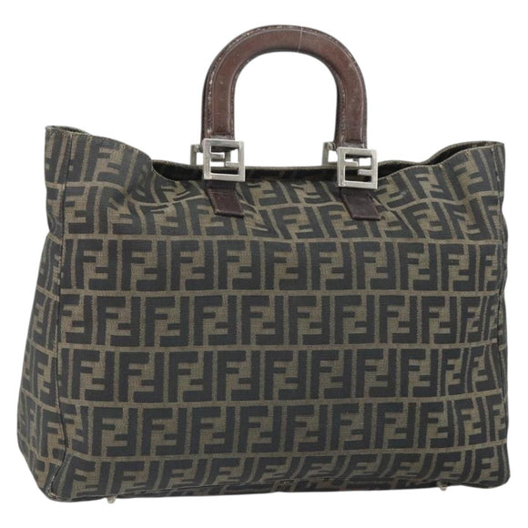 FENDI Zucca Canvas Hand Bag Brown Black Silver Auth ka1974