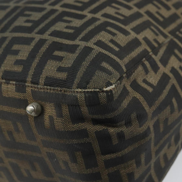 FENDI Zucca Canvas Hand Bag Brown Black Silver Auth ka1974