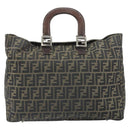 FENDI Zucca Canvas Hand Bag Brown Black Silver Auth ka1974-2
