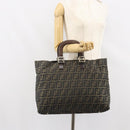 FENDI Zucca Canvas Hand Bag Brown Black Silver Auth ka1974-23