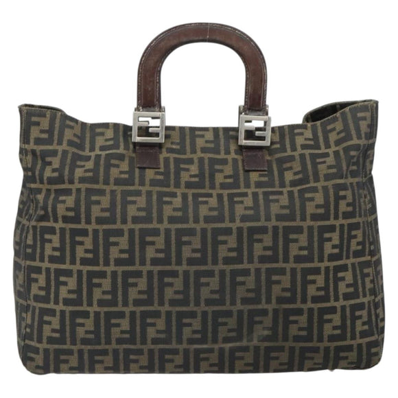 FENDI Zucca Canvas Hand Bag Brown Black Silver Auth ka1974