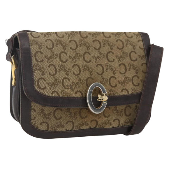 CELINE C Sulky Shoulder Bag Canvas Brown Gold Auth ka1988
