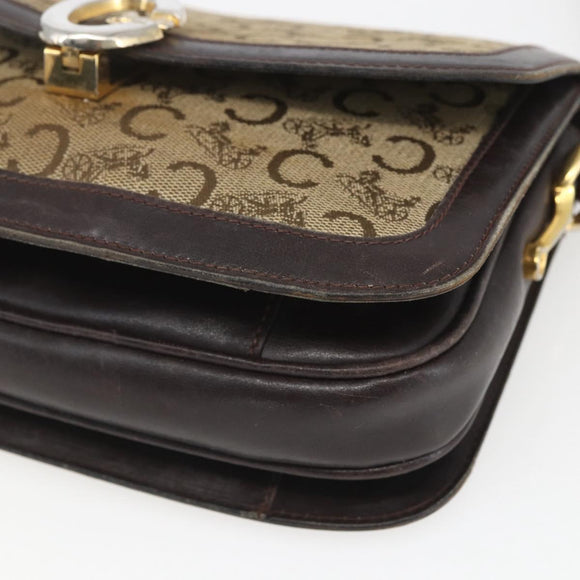 CELINE C Sulky Shoulder Bag Canvas Brown Gold Auth ka1988