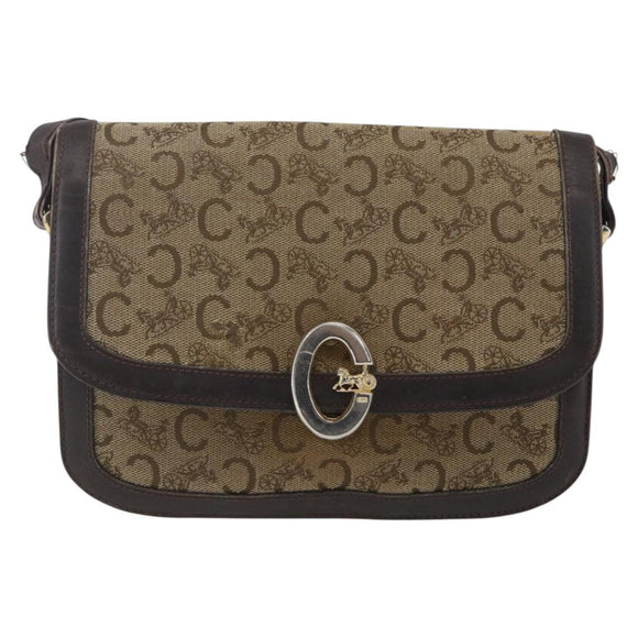 CELINE C Sulky Shoulder Bag Canvas Brown Gold Auth ka1988