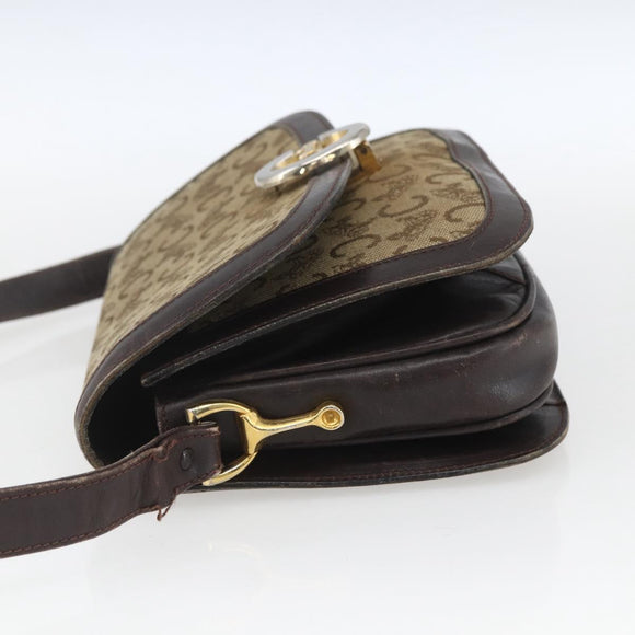 CELINE C Sulky Shoulder Bag Canvas Brown Gold Auth ka1988