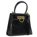 Salvatore Ferragamo Gancini Hand Bag Patent leather 2way Black Gold Auth ka1994-1