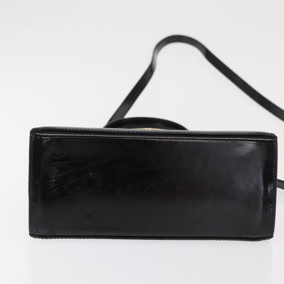 Salvatore Ferragamo Gancini Hand Bag Patent leather 2way Black Gold Auth ka1994