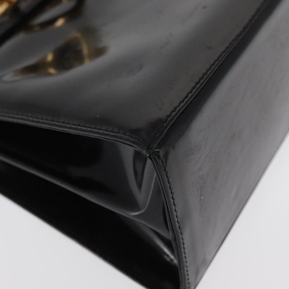 Salvatore Ferragamo Gancini Hand Bag Patent leather 2way Black Gold Auth ka1994