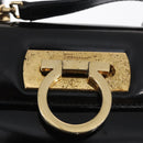 Salvatore Ferragamo Gancini Hand Bag Patent leather 2way Black Gold Auth ka1994-16