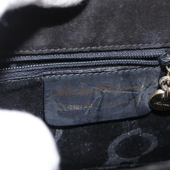 Salvatore Ferragamo Gancini Hand Bag Patent leather 2way Black Gold Auth ka1994