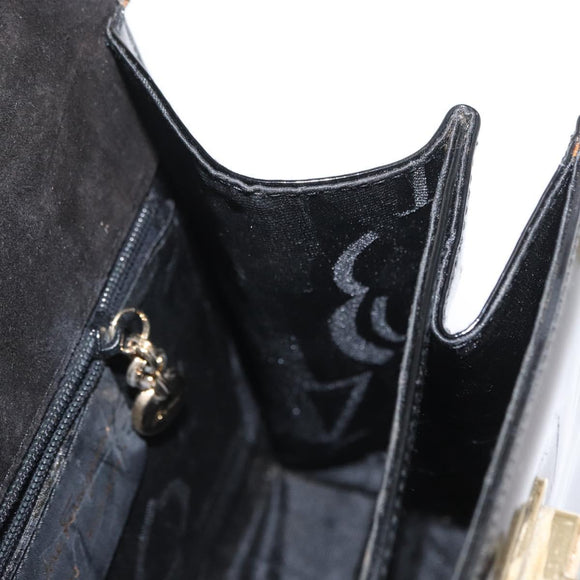 Salvatore Ferragamo Gancini Hand Bag Patent leather 2way Black Gold Auth ka1994