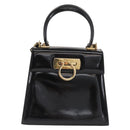 Salvatore Ferragamo Gancini Hand Bag Patent leather 2way Black Gold Auth ka1994-2