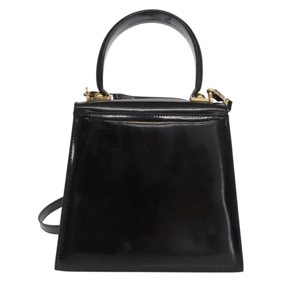 Salvatore Ferragamo Gancini Hand Bag Patent leather 2way Black Gold Auth ka1994