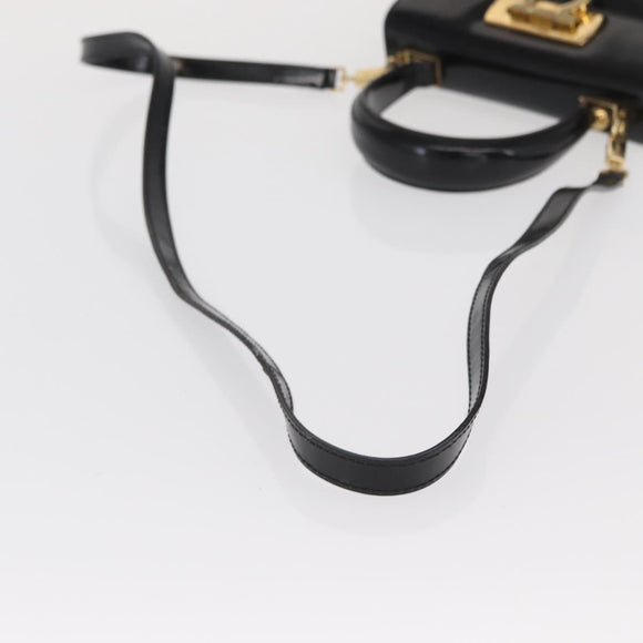 Salvatore Ferragamo Gancini Hand Bag Patent leather 2way Black Gold Auth ka1994
