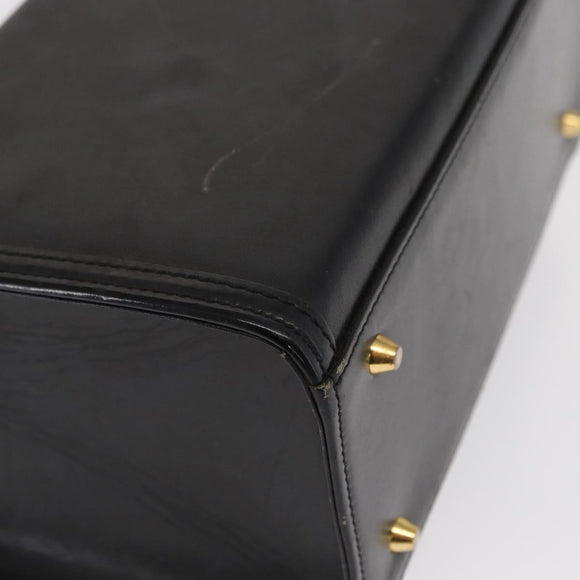 VERSACE Hand Bag Leather Black Gold Auth ka1996