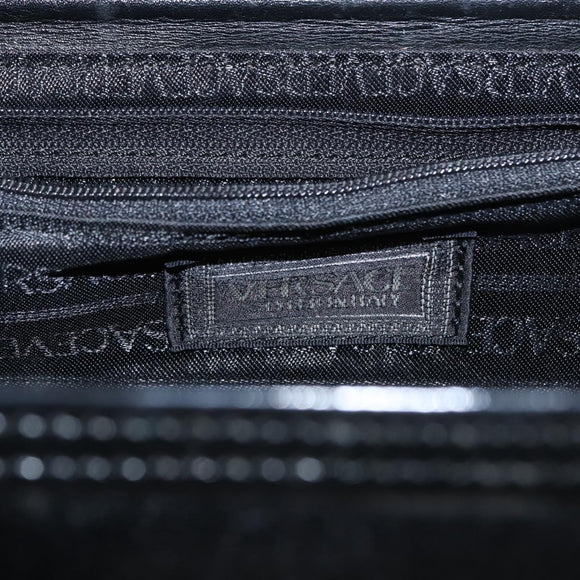 VERSACE Hand Bag Leather Black Gold Auth ka1996