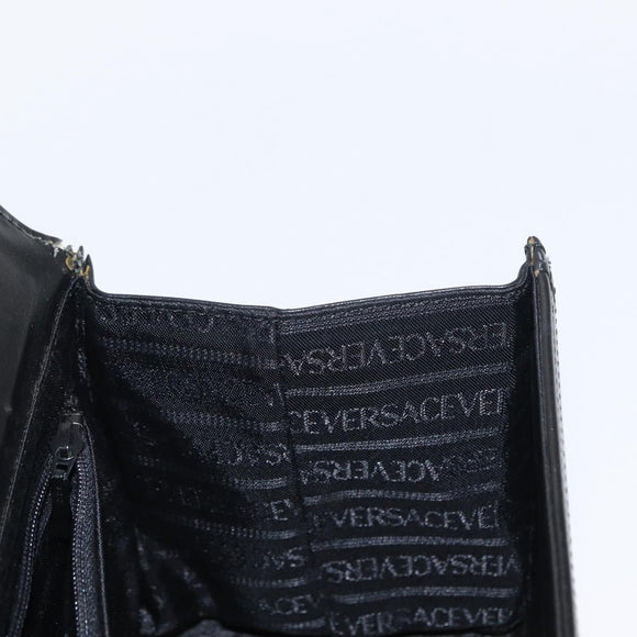 VERSACE Hand Bag Leather Black Gold Auth ka1996