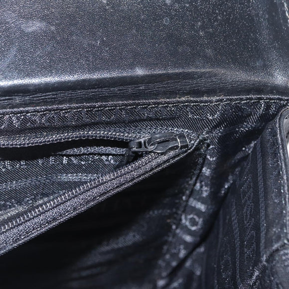 VERSACE Hand Bag Leather Black Gold Auth ka1996